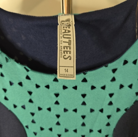 Beautees Girls Color Block Skater Dress Size 14 – Aquatic Green & Black - Picture 4 of 10